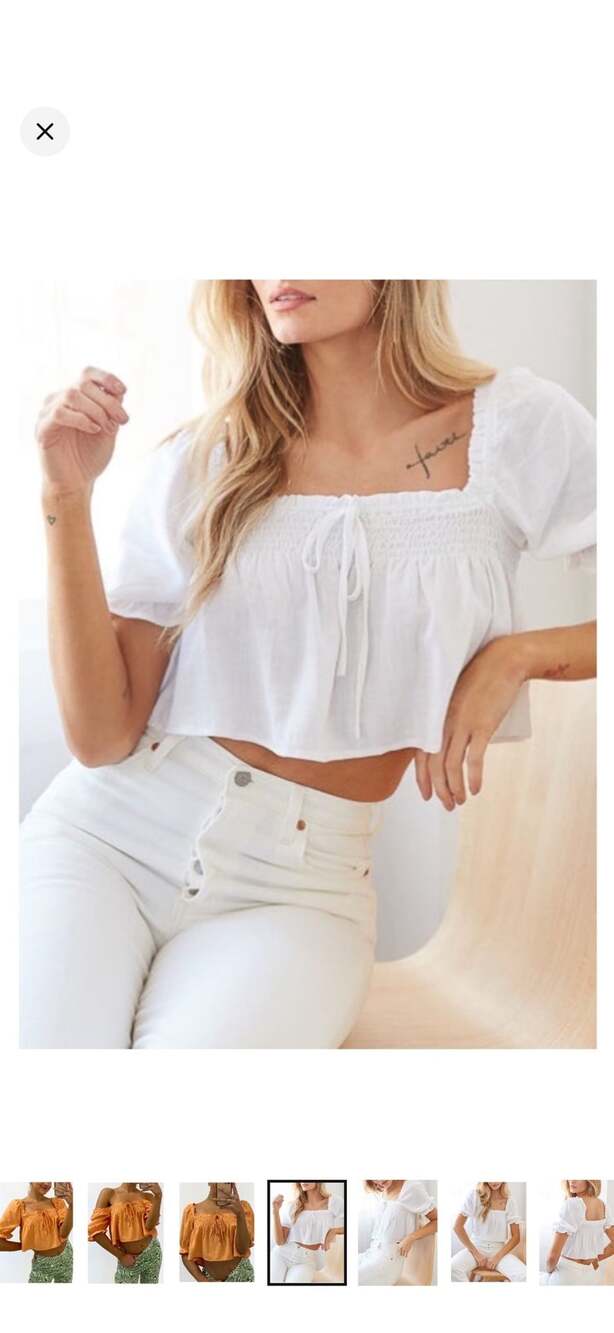 Le Lis Athena Puff Sleeve Front Tie Crop Top in White